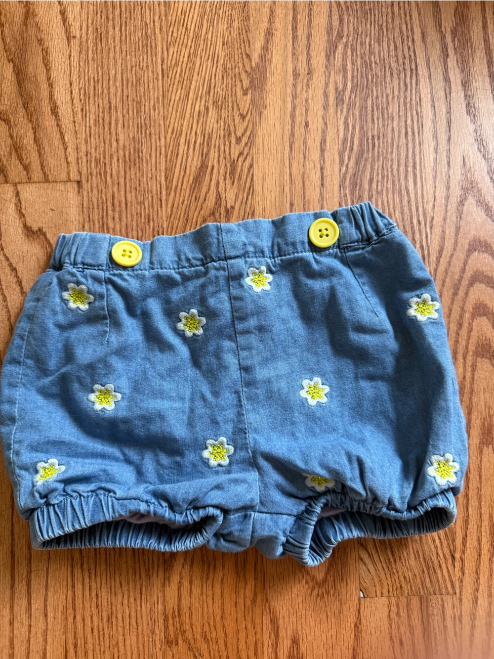 Baby Boden Blue Denim Diaper Cover with Yellow Daisy Embroidery